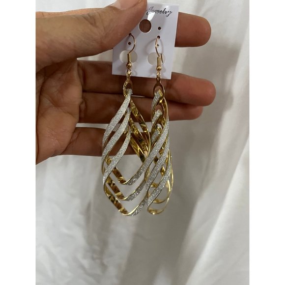 Big gold glitter earring large silver shimmer sparkle statement chunky pierced - Picture 3 of 8